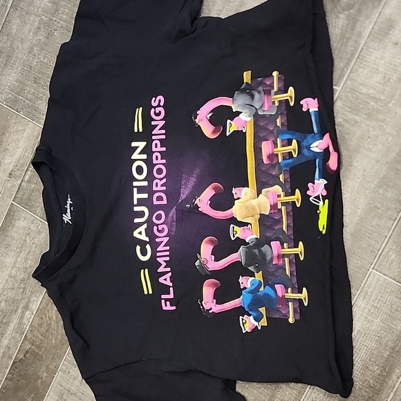 Flamingo Las Vegas Merchandise Small Cropped Tee Shirt Drunk Humor Caution Black - Picture 4 of 5